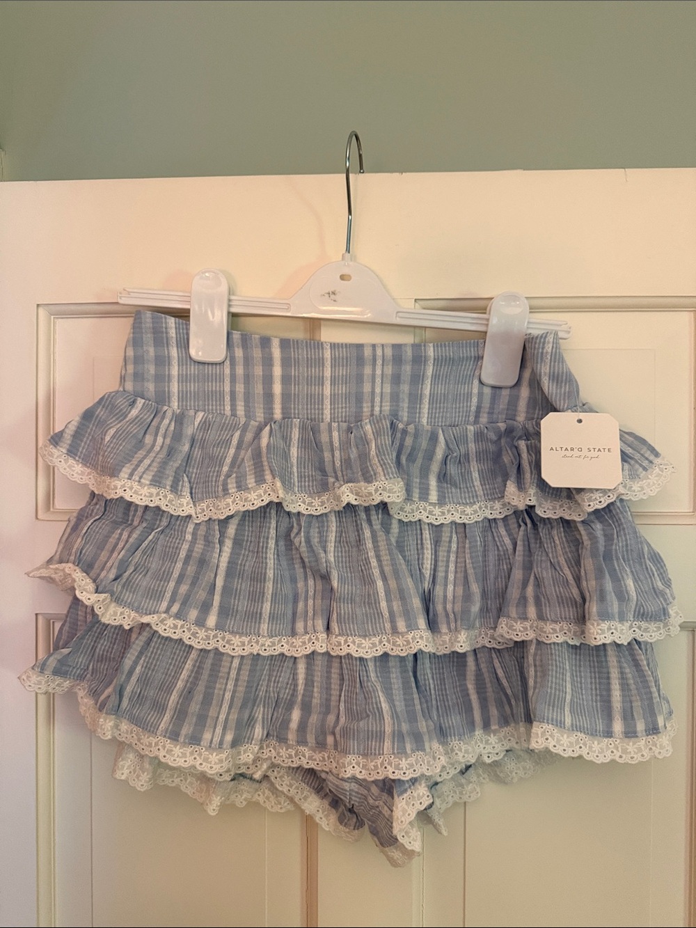 Altar'd State Blue and White Ruffle Skort